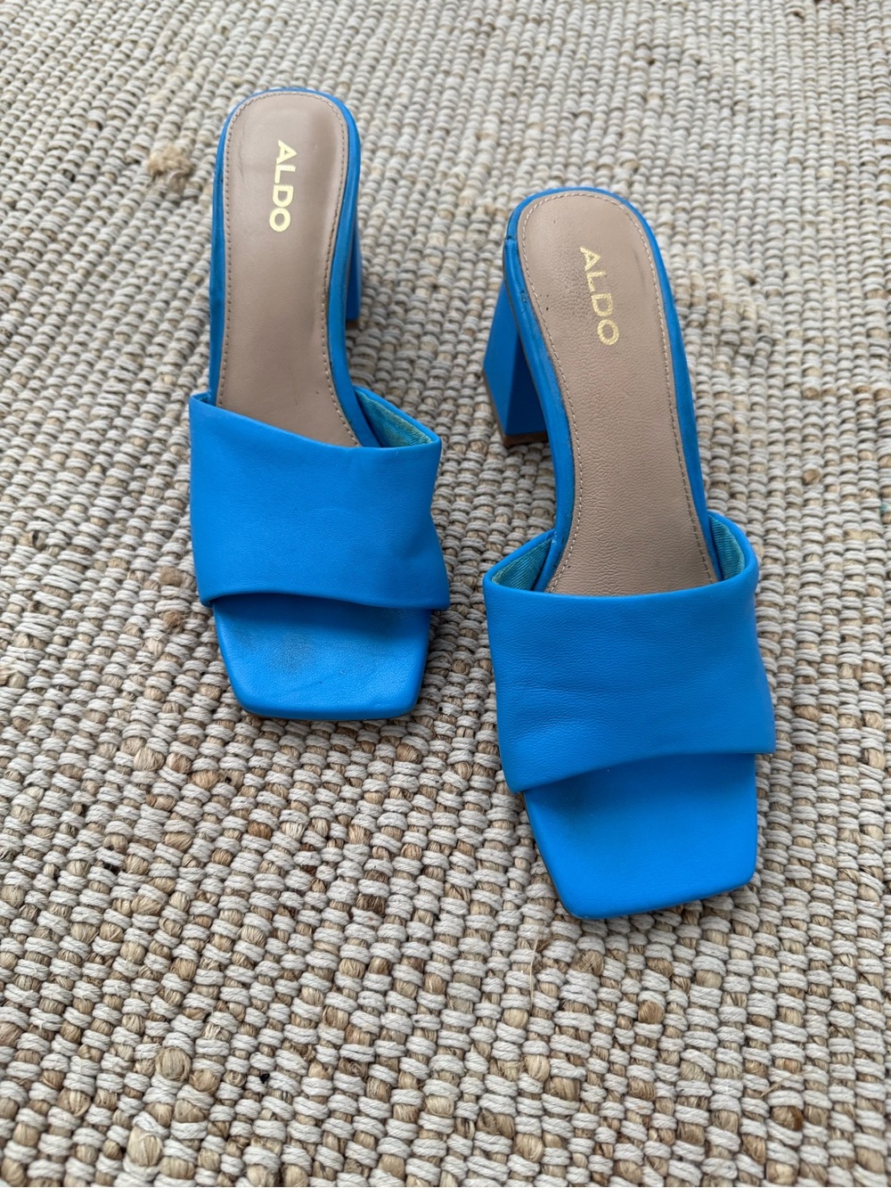ALDO Bright Blue Square-Toe Block Heel Slides